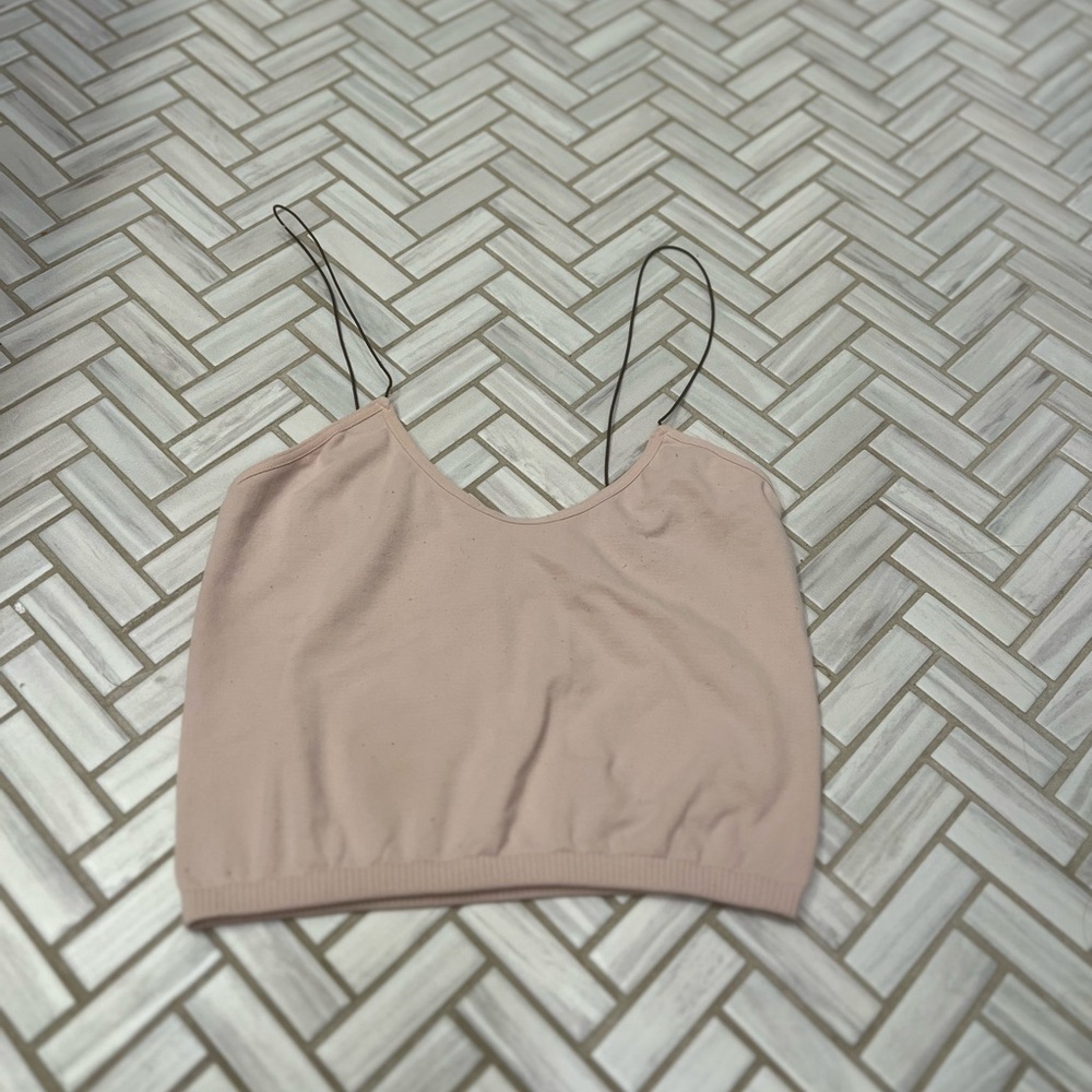 Free people pink cami/bralette with black leather straps